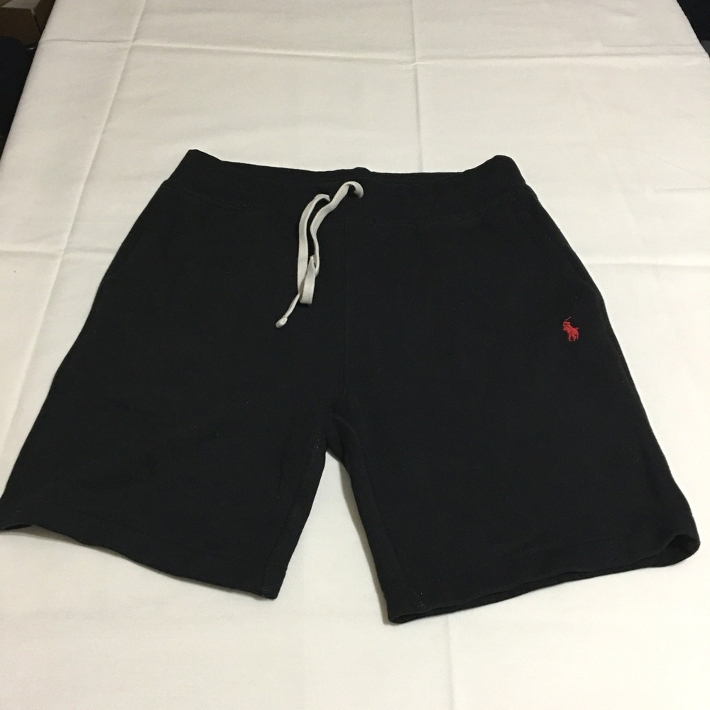 Polo Ralph Lauren Sweat Shorts Mens Medium Black Red Pony Drawstring